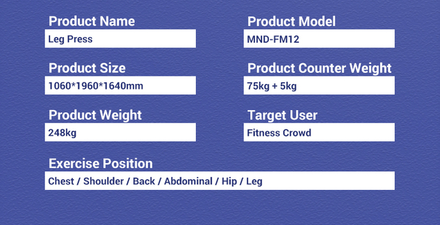 Máquina de prensa de piernas MND-FM12 | Prensa de piernas de 45 grados | Desarrollador de energía para la parte inferior del cuerpo