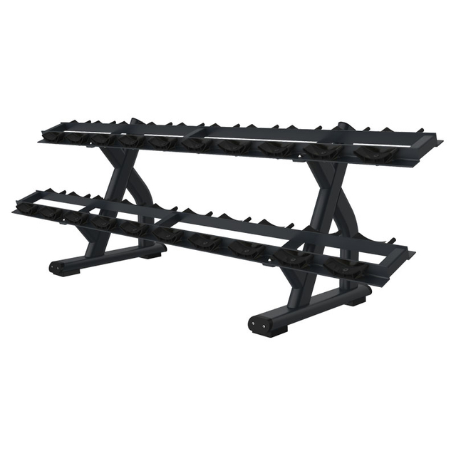 Estante para mancuernas de dos niveles FF49 | Almacenamiento comercial de mancuernas | Organización de equipos de gimnasio