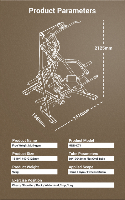 MND-C74 Multiestación de pesas libres | Estación de fuerza para todo el cuerpo | Gimnasio en casa compacto